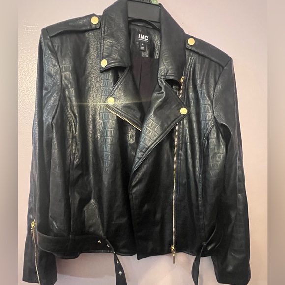 INC International Concepts Jackets & Blazers - INC International Concepts Women's Black Leather Jacket Size XL Pre Owned